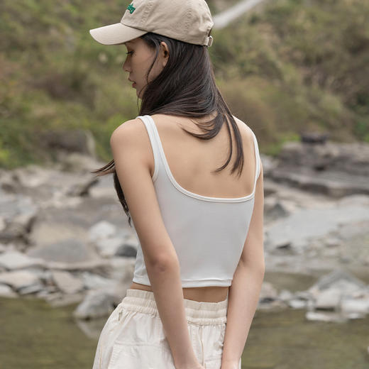 靴下物吊带背心女带胸垫白色春夏薄款法式方领 商品图1