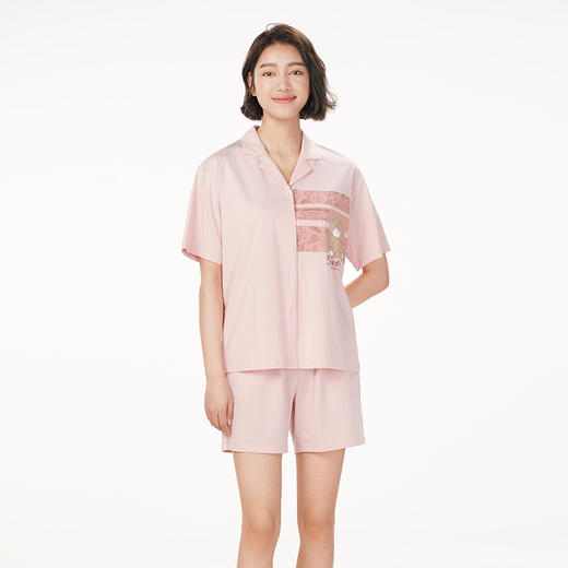 都市丽人亲情蜜语舒适外出春夏睡衣女32支CVC单面家居服薄款短袖短裤女士棉质套装LH40A8 商品图2