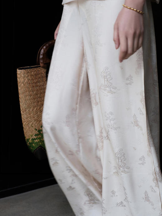 盛唐牡丹 |桃花源香槟色真丝提花裤 商品图1