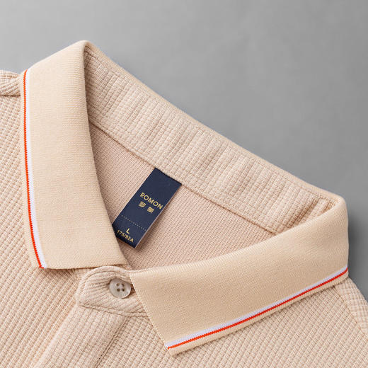 罗蒙男士春秋华夫格含桑蚕丝polo衫男长袖t恤男舒适男士t恤 商品图9