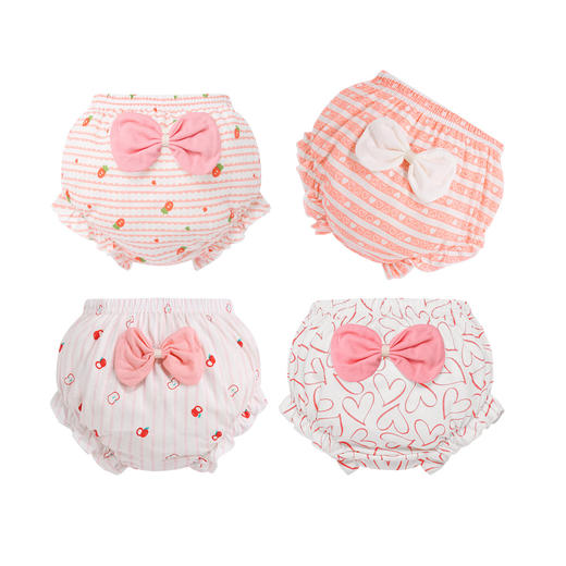 【4条装 萌趣可爱大蝴蝶结面包裤】儿童短裤亚迪酷熊a类全棉宝宝幼儿花苞裤外穿小童花边三角面包裤 商品图4