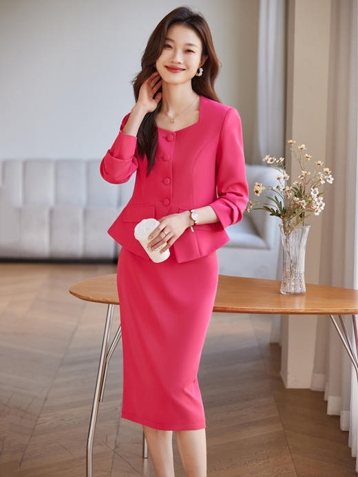 TZW-玫红色西装套装女春季2024新款高级感职业装西服套裙 商品图6