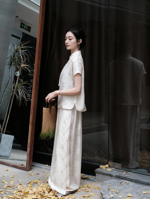 盛唐牡丹 |桃花源香槟色真丝提花上衣 商品图7