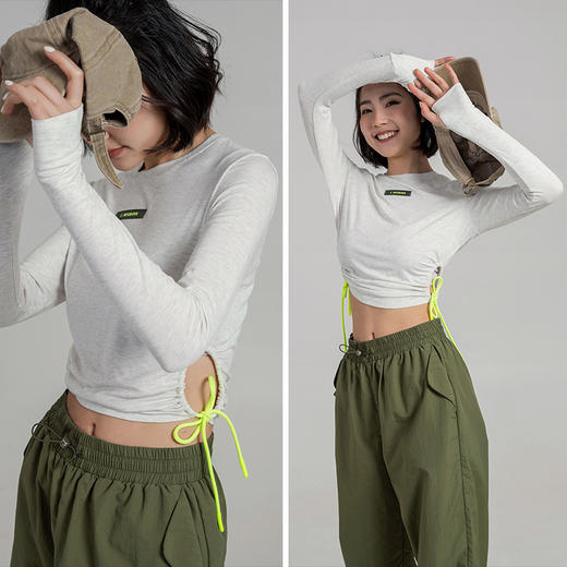 L RECNAVA 圆领休闲修身高腰运动长袖 侧腰抽绳上衣 带手袖 商品图0