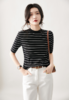 【伊泺杉条纹撞色针织短袖】🔸时髦感爆棚💥穿上简直就是时髦精本精呀 🍹条纹自带百搭属性经典不失潮流 ✅轻薄软、🌈透气吸汗 、不起球，不掉色！ 商品缩略图1