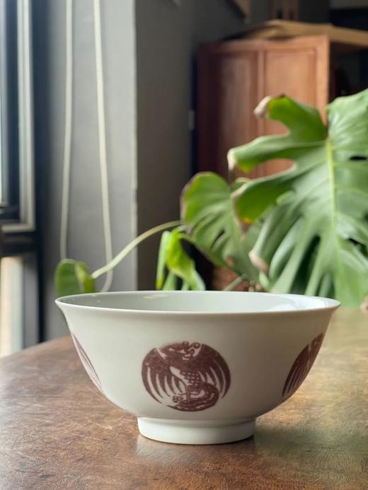 釉里红绘团凤纹瓷碗，顺丰包邮 商品图0
