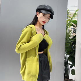 12WS连帽抽绳拉链开衫毛织外套40123（绿白） 春季 402091032105