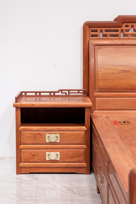 红桥红  家具严选  缅甸花梨（大果紫檀）【150 曲尺弯背素面 高低床 三件套】 商品图4