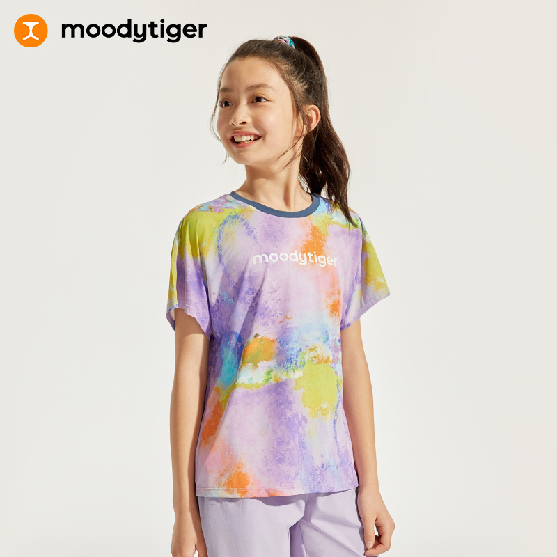 【24年夏新品】moodytiger24年夏新款女童运动休闲印花网球短袖T恤4221011