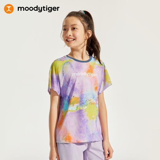 【24年夏新品】moodytiger24年夏新款女童运动休闲印花网球短袖T恤4221011 商品图0