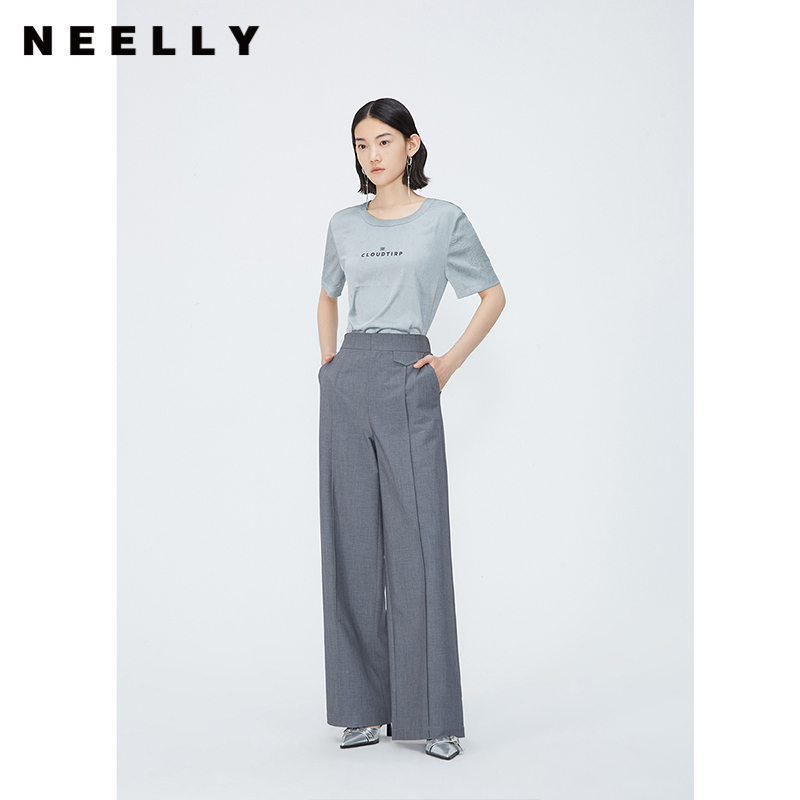NEELLY纳俪商场同款时尚字母印花T恤女夏季垂感百搭显瘦休闲短袖 N24042R01044