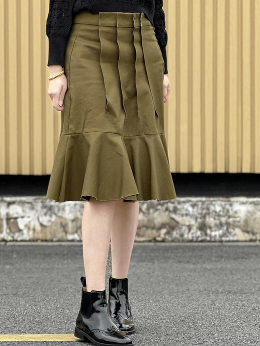 TYNVIE 打褶配布半腰裙-军绿色 商品图4