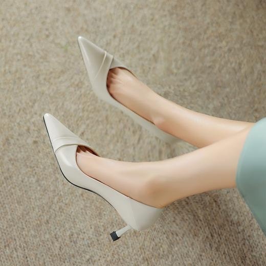 阿么手工女鞋小羊皮气质高跟鞋时尚细跟6.5CM简约百搭单鞋女春季 商品图2