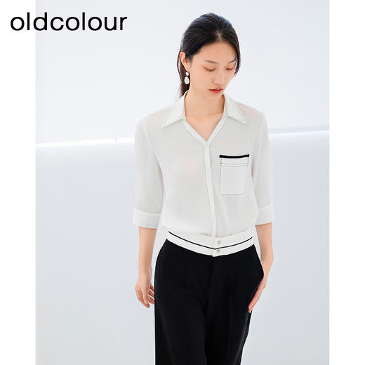 oldcolour白色薄款衬衫夏季新款通勤简约百搭中袖上衣女P21012194 商品图3