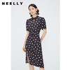 NEELLY纳俪商场同款立领盘扣短袖连衣裙女印花收腰褶皱开叉中长裙 N24042Y01053 商品缩略图1