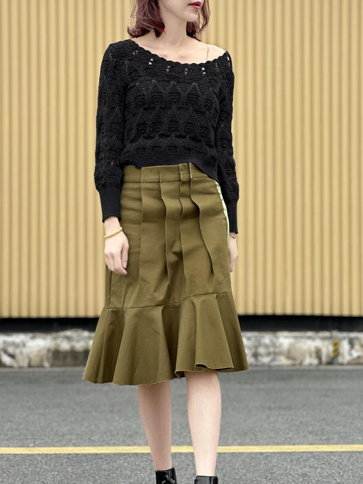 TYNVIE 打褶配布半腰裙-军绿色 商品图5