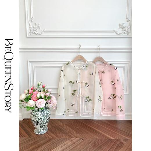 余潇潇【富贵熊猫】国风重工熊猫刺绣圆领盘扣轻盈外套设计感上衣 商品图0