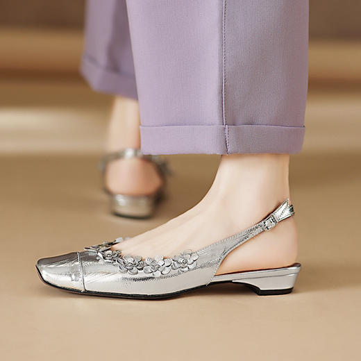 【预售5天】文艺复古风，头层鳗鱼纹羊皮低跟后空凉鞋QQJ&1173F 商品图7