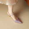 阿么手工女鞋夏季新款钻带小高跟凉鞋女尖头一字带仙女风细跟6CM 商品缩略图3