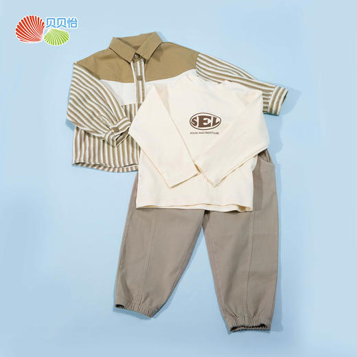 贝贝怡男童春装休闲套装春秋2024新款儿童卫衣衬衫男孩衣服三件套ZB1DT026 商品图5