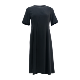 皮尔卡丹女装2024夏季新款黑色醋酸短袖休闲连衣裙C42DS26B0