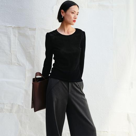 LIYIHAN植绒修身蝴蝶结镂空上衣 Y241S04890 商品图1