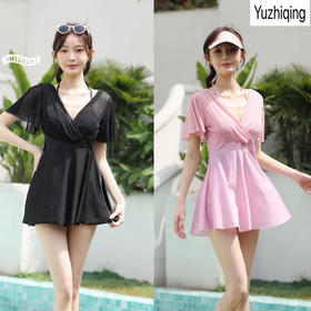 【新款甜美纯色V领女神泳衣】阳光！假日！浪漫夏季！性感尽显纯欲温泉风情。防走光遮肚显瘦，大码也能时尚连体美。