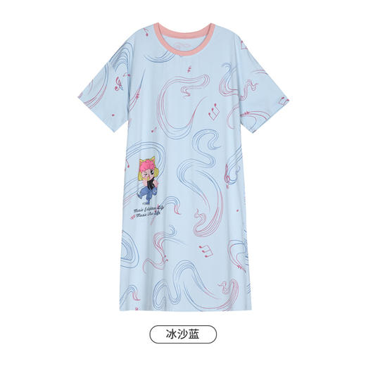 都市丽人生活家居春夏睡衣女32支纯棉单面家居服薄款短袖裙女士棉质睡裙LH46D5 商品图11