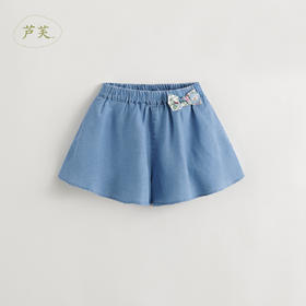 【马克珍妮 芦芙】女童A字透气蝴蝶结天丝牛仔短裤夏装新款240725