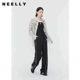 NEELLY纳俪商场同款高腰垂感拖地裤女夏流行设计感撞色休闲阔腿裤 N24041H01027