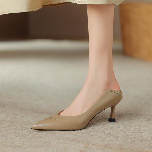 阿么手工女鞋小羊皮气质高跟鞋时尚细跟6.5CM简约百搭单鞋女春季 商品图3