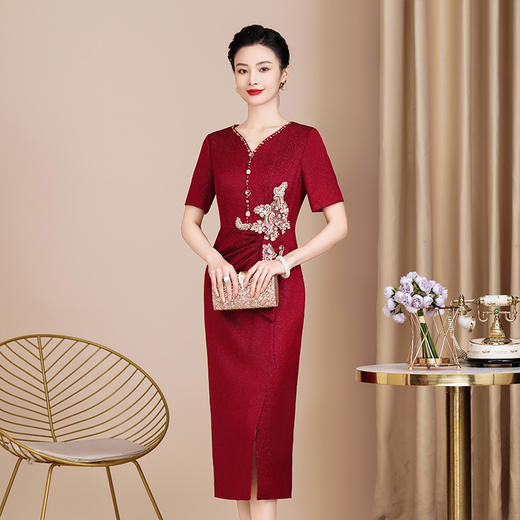 新款高档醋酸旗袍中式婚礼，妈妈装礼服敬酒服高端气质款WX88632 商品图1