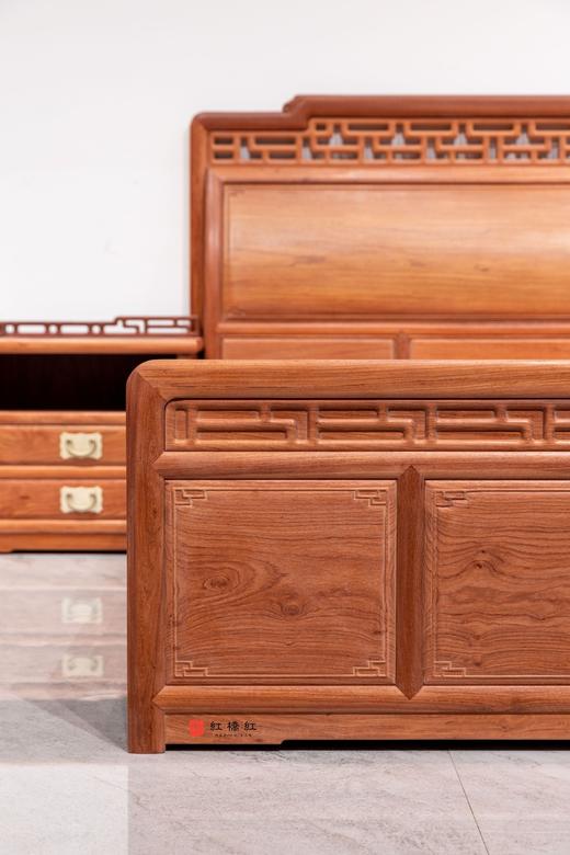 红桥红  家具严选  缅甸花梨（大果紫檀）【150 曲尺弯背素面 高低床 三件套】 商品图2