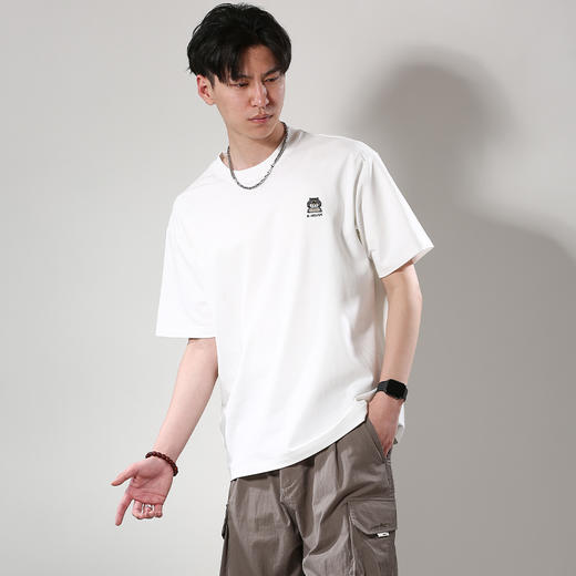 DRONKOO 2024 圆领左胸小猫刺绣后幅方形小猫印花短袖T恤 商品图3