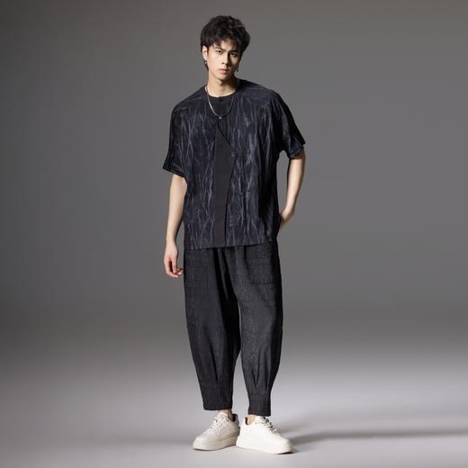 PINLI品立夏季新款中国风印花短袖T恤男士潮牌宽松插肩袖上衣B242111007 商品图1