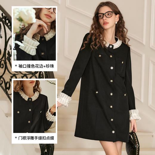 OLrain欧芮儿黑色连衣裙女早春2024年新款高级气质显瘦名媛直筒裙 商品图3