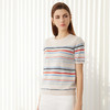 【棉麻条纹针织套衫】24年春夏新品女士圆领时尚条纹撞色短袖针织上衣 商品缩略图2