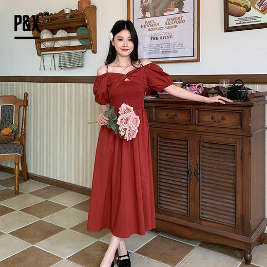P&X设计师女装 法式收腰显瘦结婚喜庆连衣长裙 824208277 红色 商品图1