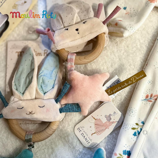法国 Moulin Roty 木环手摇铃 小小舞蹈学院 天鹅/蓝兔/粉色小老鼠 商品图2