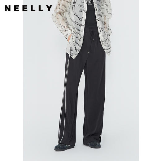 NEELLY纳俪商场同款高腰垂感拖地裤女夏流行设计感撞色休闲阔腿裤 N24041H01027 商品图2