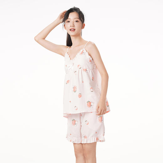 都市丽人生活家居春夏睡衣女软绵绵家居服有罩杯薄款吊带短裤女士梭织棉套装LH42E3 商品图1