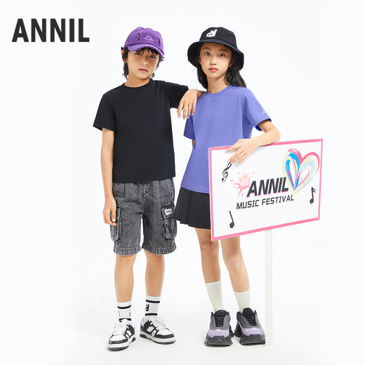 男女童简约透气圆领亲子短袖T恤夏季新款安奈儿童装童装小程序专享EM421146 商品图3