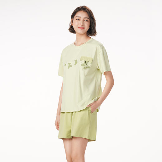 都市丽人生活家居春夏睡衣女32支CVC单面家居服薄款短袖短裤女士棉质套装LH42F3 商品图1