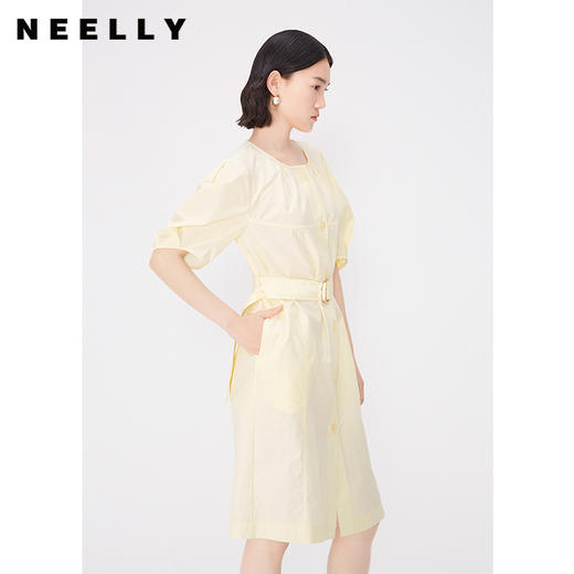 NEELLY纳俪商场同款淡黄色温柔收腰连衣裙女夏气质百搭显瘦大摆裙 N24041Y01021 商品图1