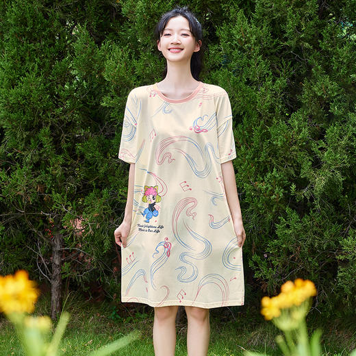 都市丽人生活家居春夏睡衣女32支纯棉单面家居服薄款短袖裙女士棉质睡裙LH46D5 商品图3