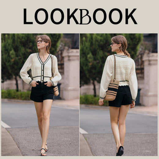 OLrain欧芮儿法式V领针织衫女春季2024新款假两件镂空雪纺衫上衣 商品图4