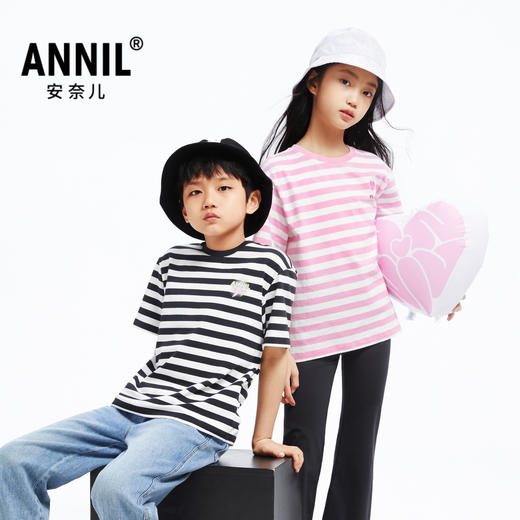 男女童圆领短袖T恤夏新款安奈儿童装EM421117 商品图0