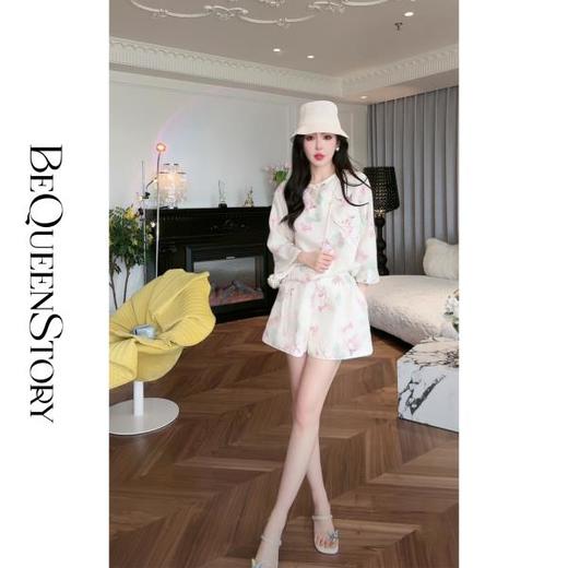 余潇潇【荷塘月色】新中式提花亲肤舒适斜门襟盘扣上衣&短裤套装 商品图3