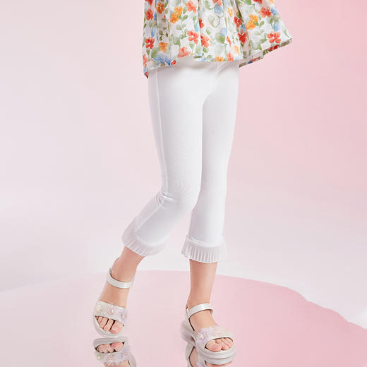 笛莎Deesha 女童裤子2024新款花边喇叭打底裤 商品图1