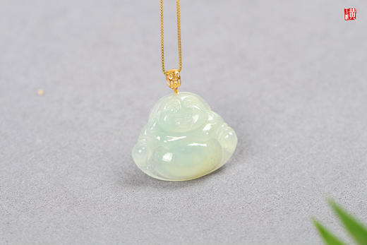 天然翡翠【笑佛】吊坠   镶嵌：18k金 商品图5